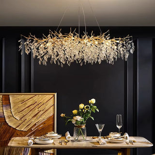 Azariah - Gold Tree Hanging Crystal Petal Ceiling Light Chandelier