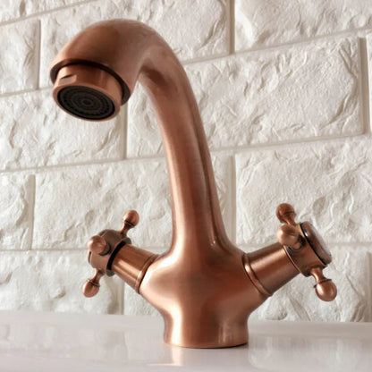 Prince - Vintage Style Copper Finish Gooseneck Basin Tap with Cross Handles