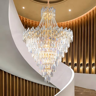 Harlan - Patterned Glass Round Gold Tiered Ceiling Light Chandelier