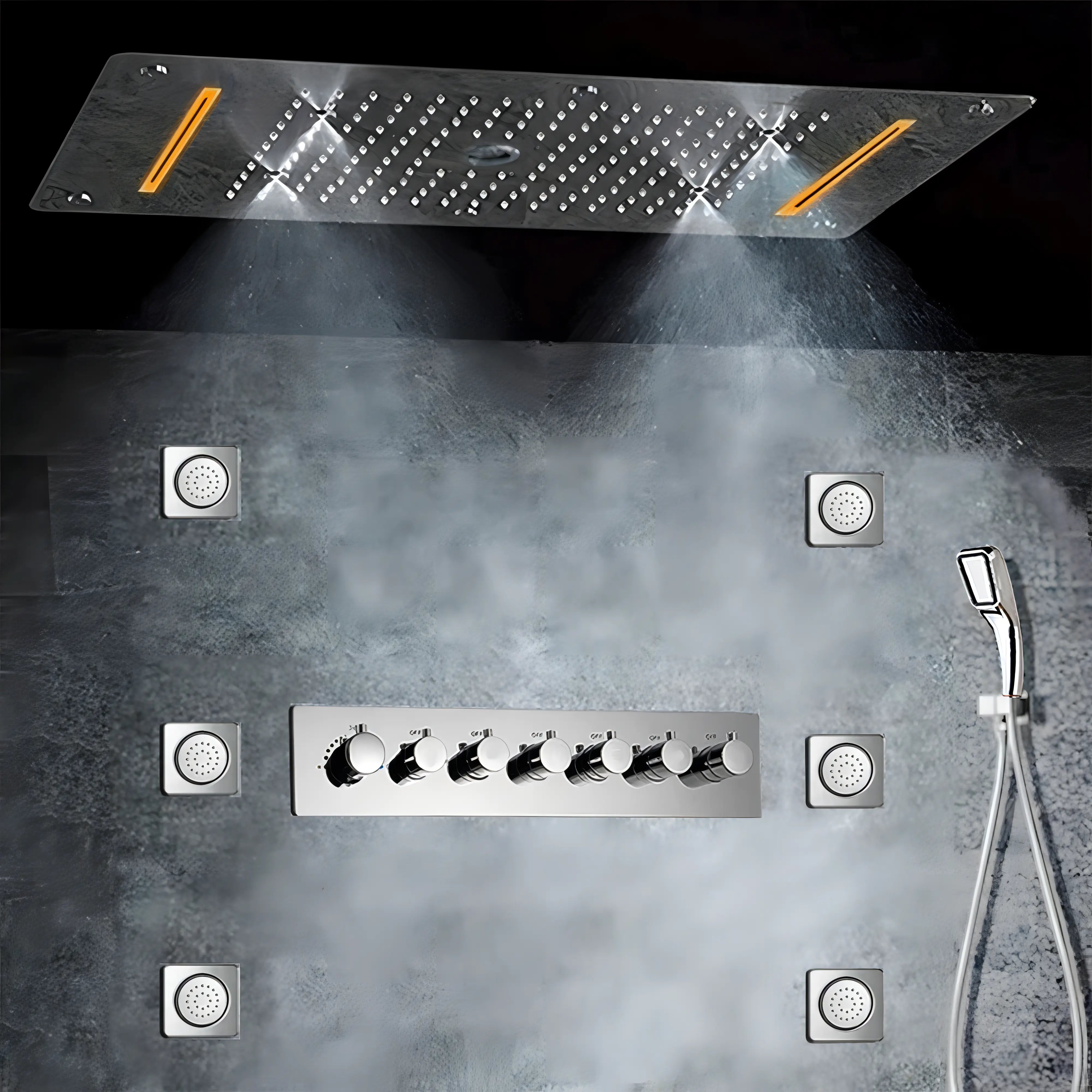 Brooks - Thermostatic Complete Shower System Set with Rough-in-Valve Large flow LED