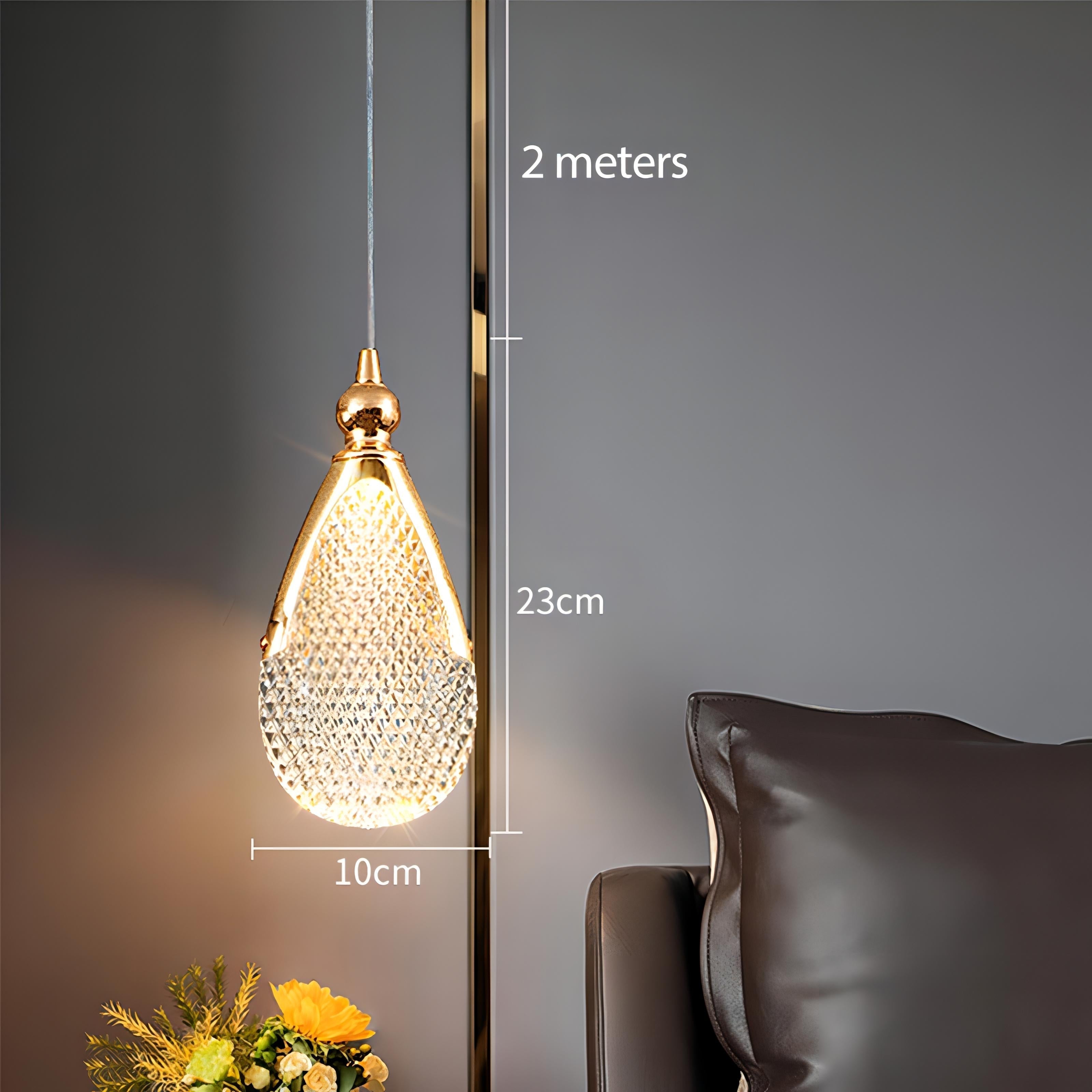 Ira - Teardrop Patterned Glass Gold Frame Hanging Pendant Ceiling Light