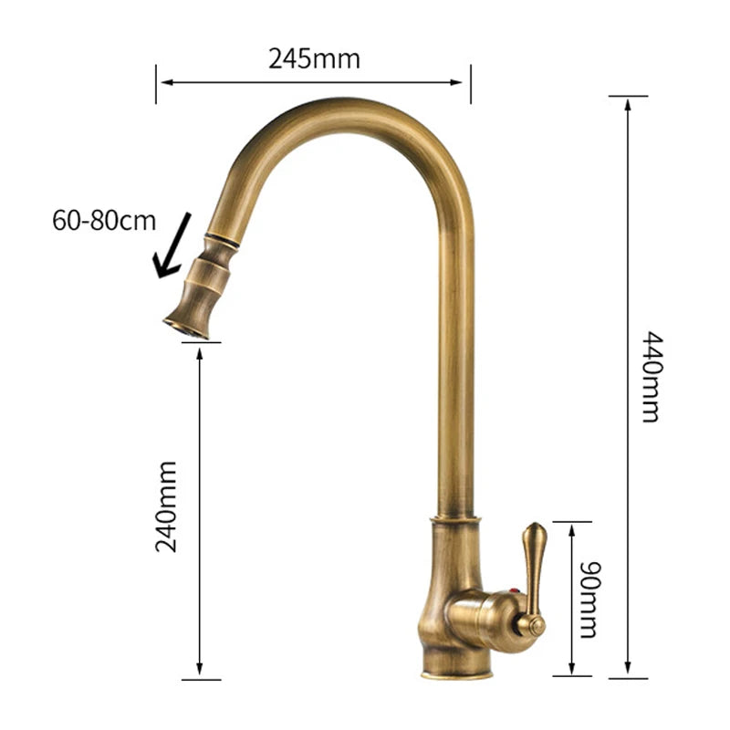 Monroy - Brass Single Hole Single Lever Pull Out Kitchen Tap
