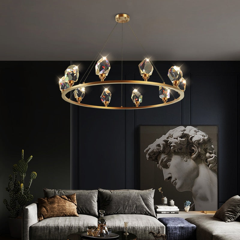 Cesar - Round Gold Crystal Glass Modern Ceiling Light Chandelier