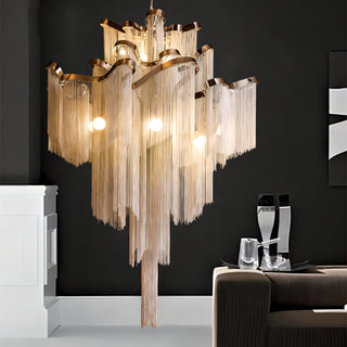 Amaya - Modern Round Tiered Tassel Chain Ceiling Light Chandelier