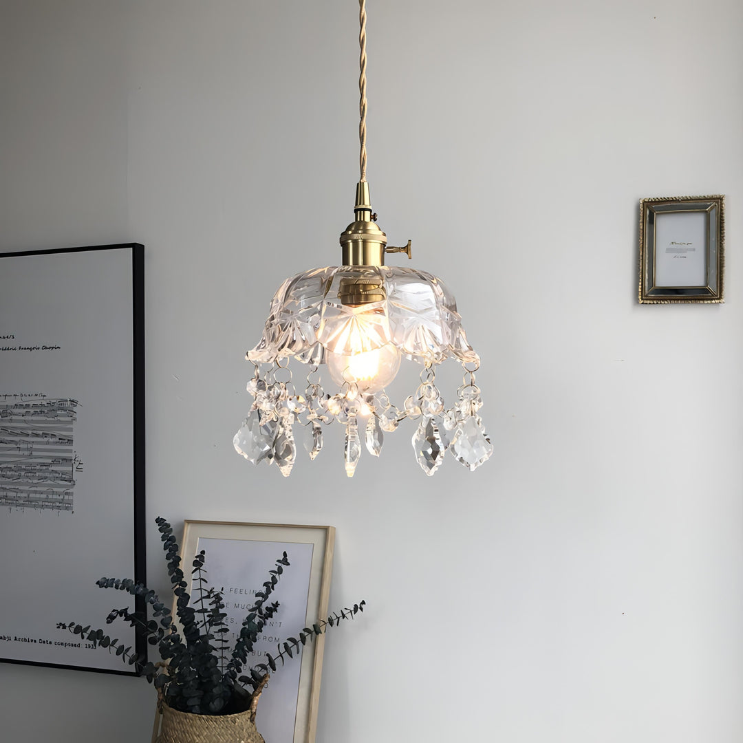 Ermias - Hanging Crystal Glass Transparent Pendant Ceiling Light