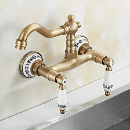 Herrick - Retro Ceramic Double Handle Wall Mounted Mixer Kitchen Tap