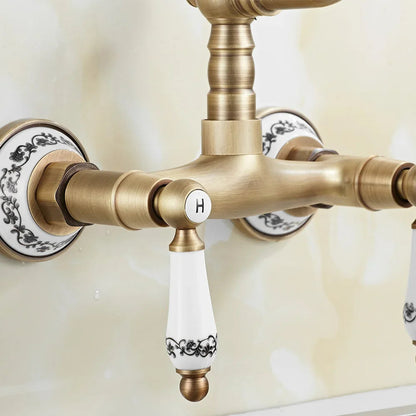 Herrick - Retro Ceramic Double Handle Wall Mounted Mixer Kitchen Tap