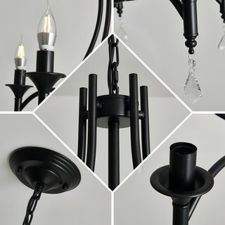 Rowen - Black Traditional Wrought Iron Crystal Ceiling Light Chandelier 5 Head