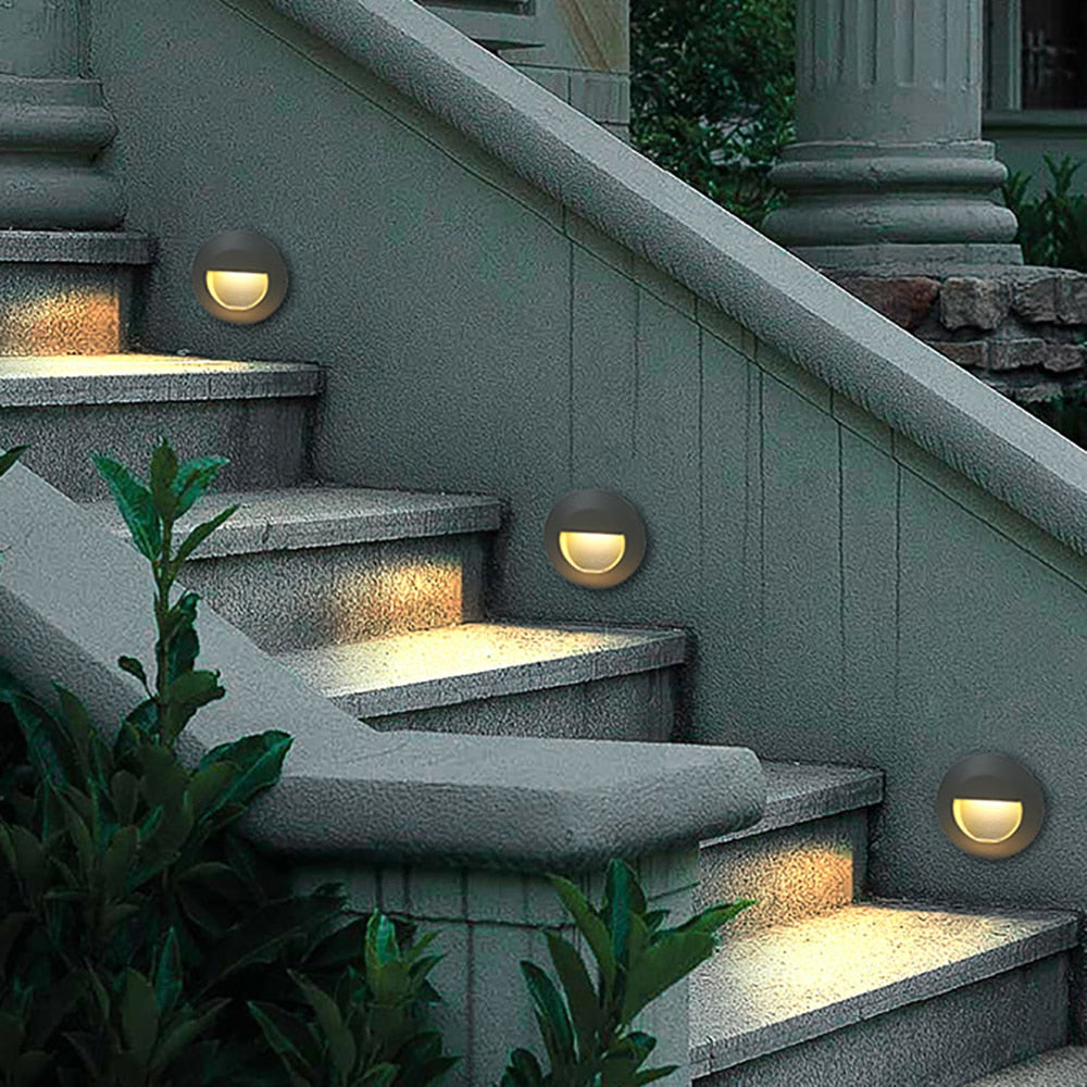 Cozamaloti - Outdoor Round Grey LED Recessed Stair Wall Light