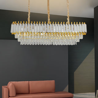 Colby - Rectangle Chain Hanging 3 Teired Gold Ceiling Light Chandelier