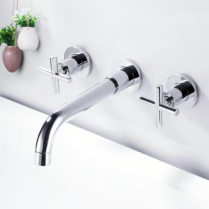 Turner - Modern Brass Double Handle Wall Mounted Basin Tap