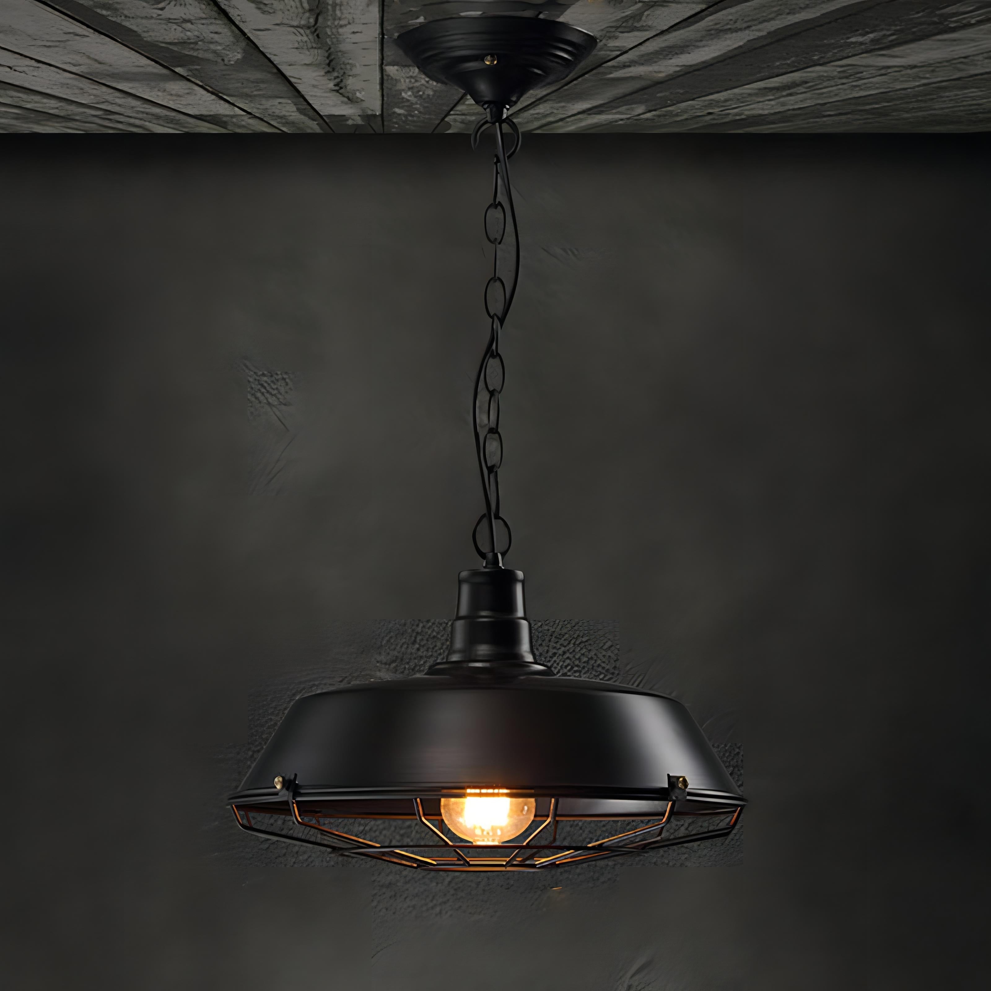 Briggs - Vintage Rustic Hanging Round Caged Pendant Ceiling Light