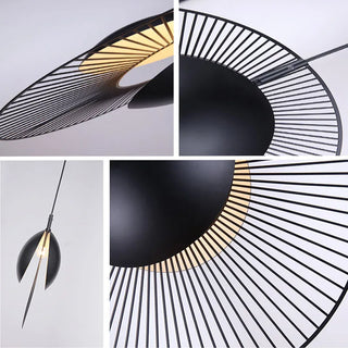 Volpe - Black Circular Striped Metal Spike Hanging Pendant Ceiling Light