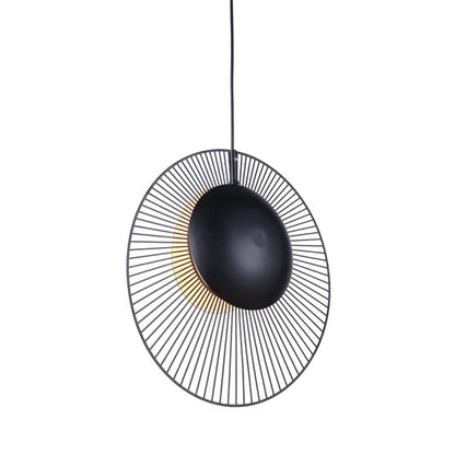Volpe - Black Circular Striped Metal Spike Hanging Pendant Ceiling Light