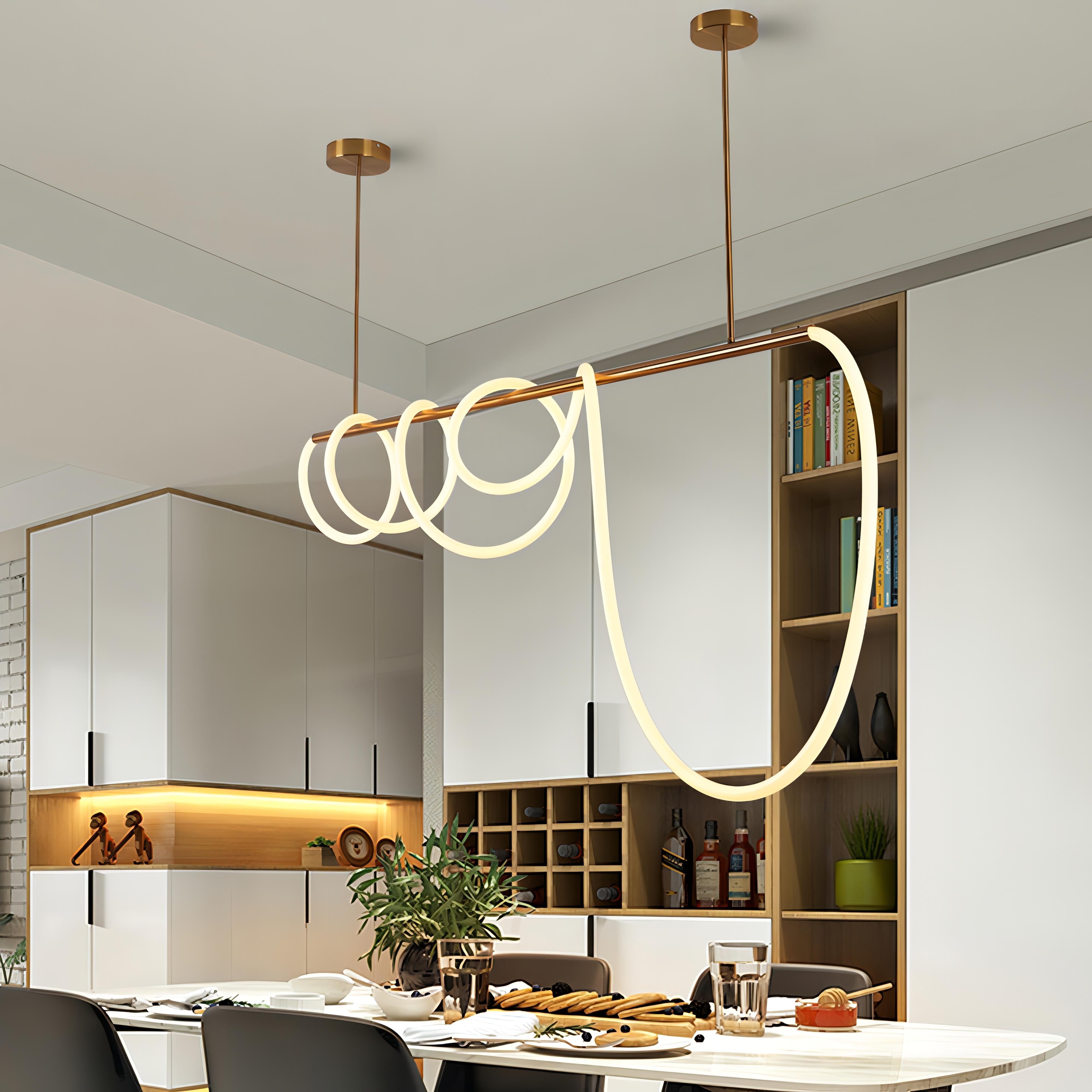 Atharv - Gold Twisted Hanging LED Pipe Ceiling Light Chandelier