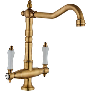 Bo - Dual Handle Antique Brass Kitchen Tap