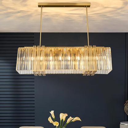 Rozalee - Modern Gold Rectangle Glass Crystal Hanging Ceiling Chandelier