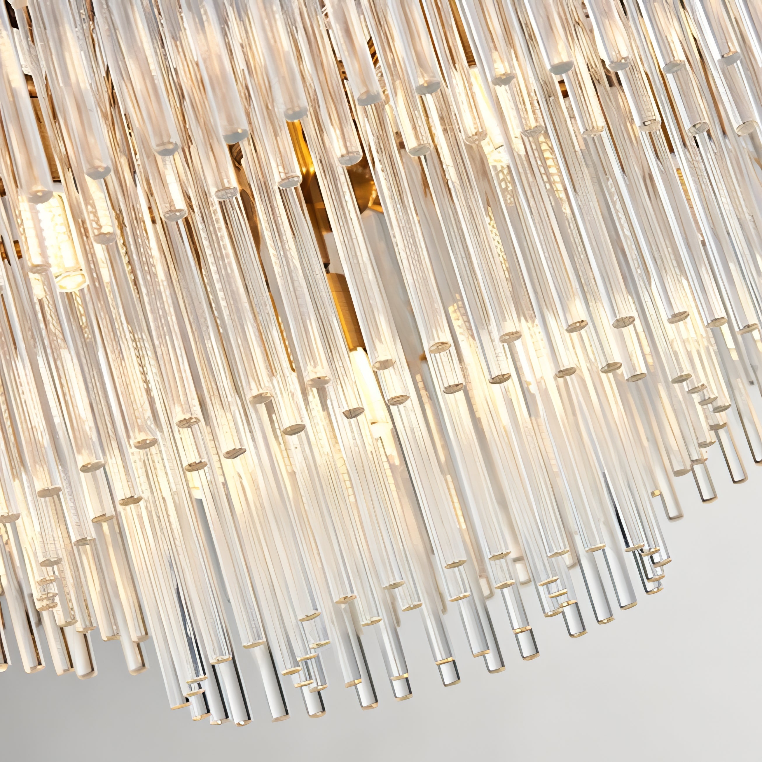 Leonard - Gold Tiered Tube Glass Crystal Round Oval Ceiling Light Chandelier