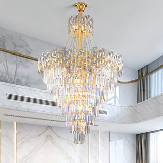 Harlan - Patterned Glass Round Gold Tiered Ceiling Light Chandelier