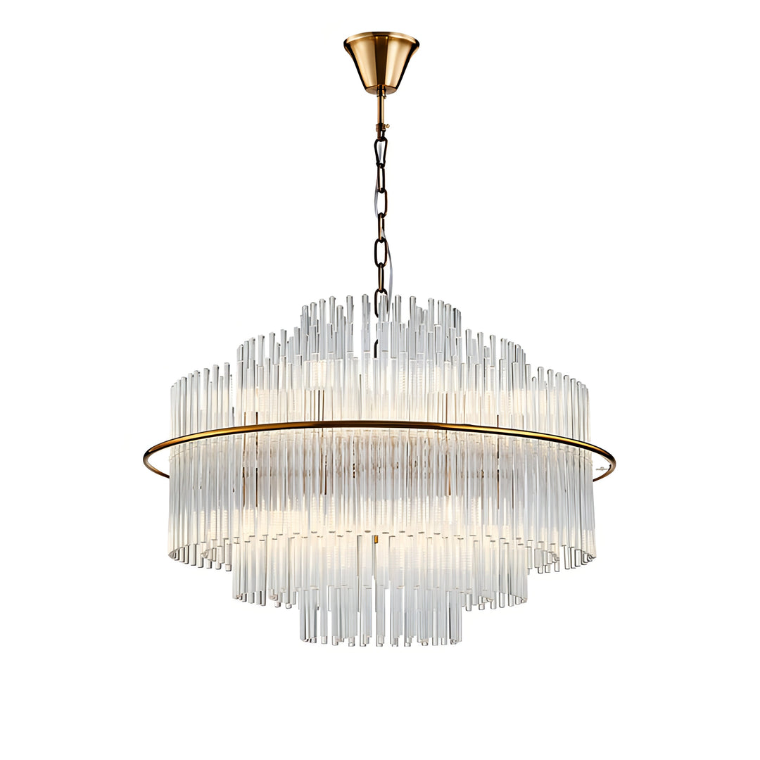 Leonard - Gold Tiered Tube Glass Crystal Round Oval Ceiling Light Chandelier