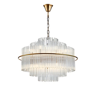 Leonard - Gold Tiered Tube Glass Crystal Round Oval Ceiling Light Chandelier