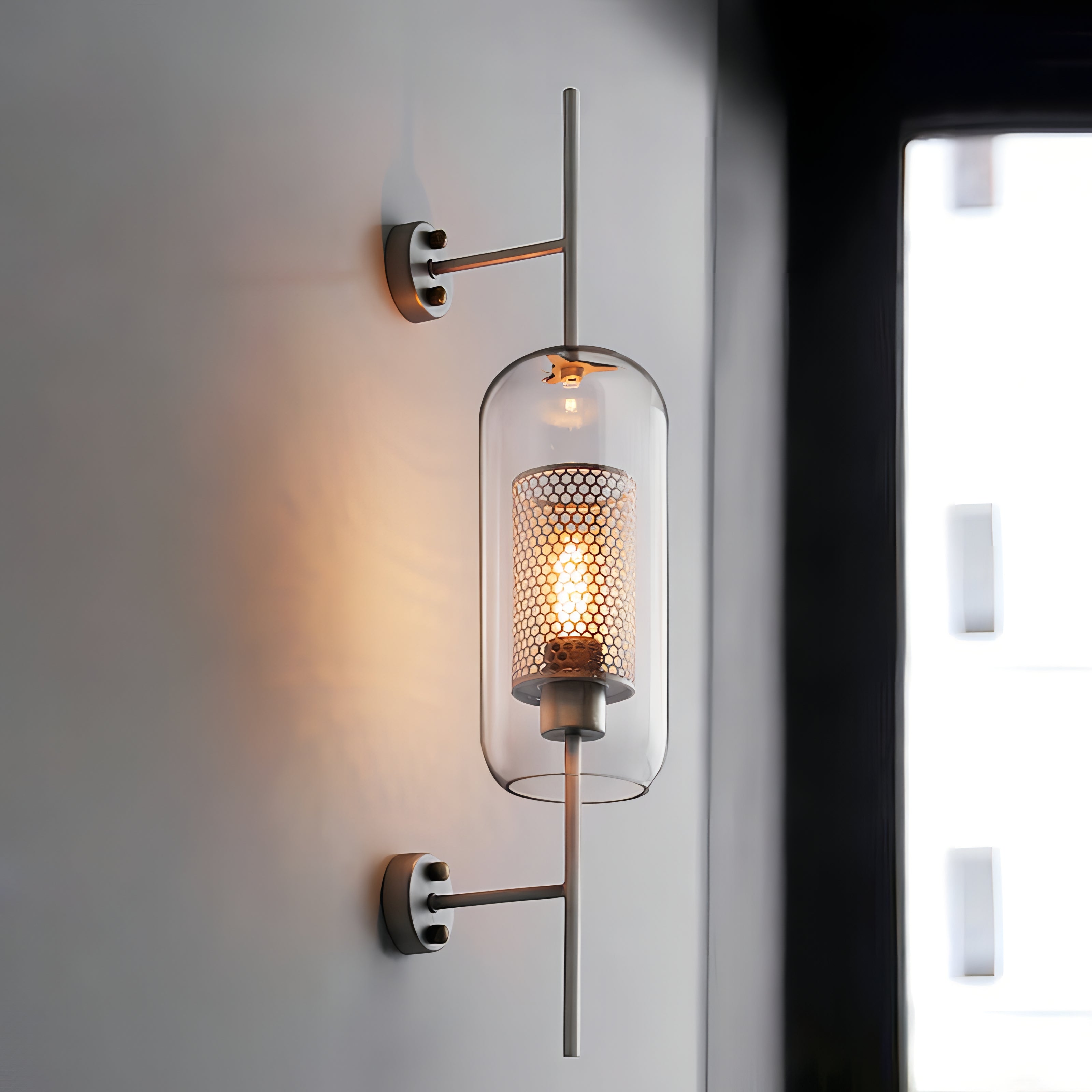 Davina - Metal Mesh Caged Glass Modern/Industrial Wall Light