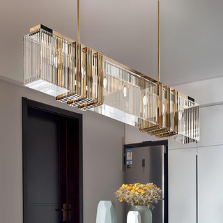 Rozalee - Modern Gold Rectangle Glass Crystal Hanging Ceiling Chandelier