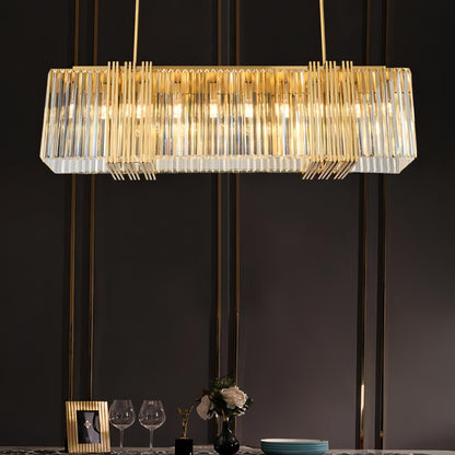 Rozalee - Modern Gold Rectangle Glass Crystal Hanging Ceiling Chandelier