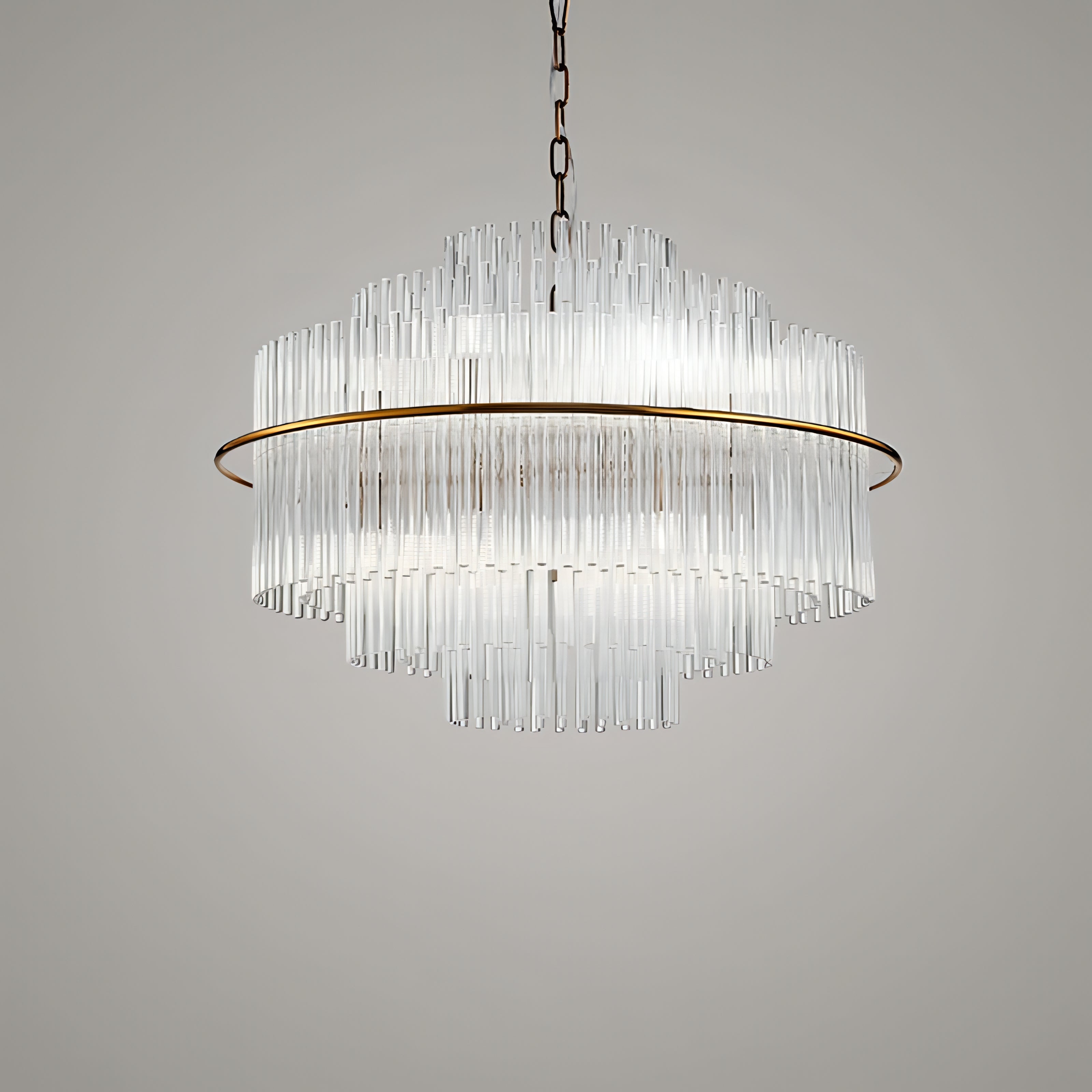 Leonard - Gold Tiered Tube Glass Crystal Round Oval Ceiling Light Chandelier