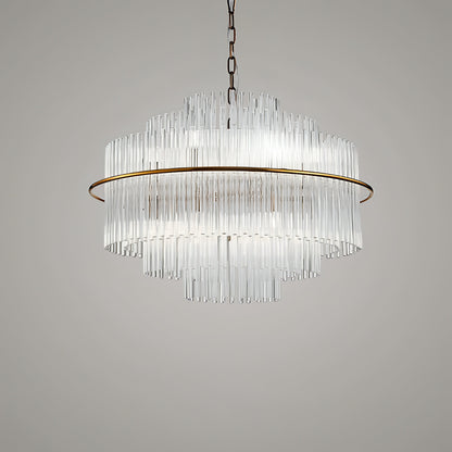 Leonard - Gold Tiered Tube Glass Crystal Round Oval Ceiling Light Chandelier
