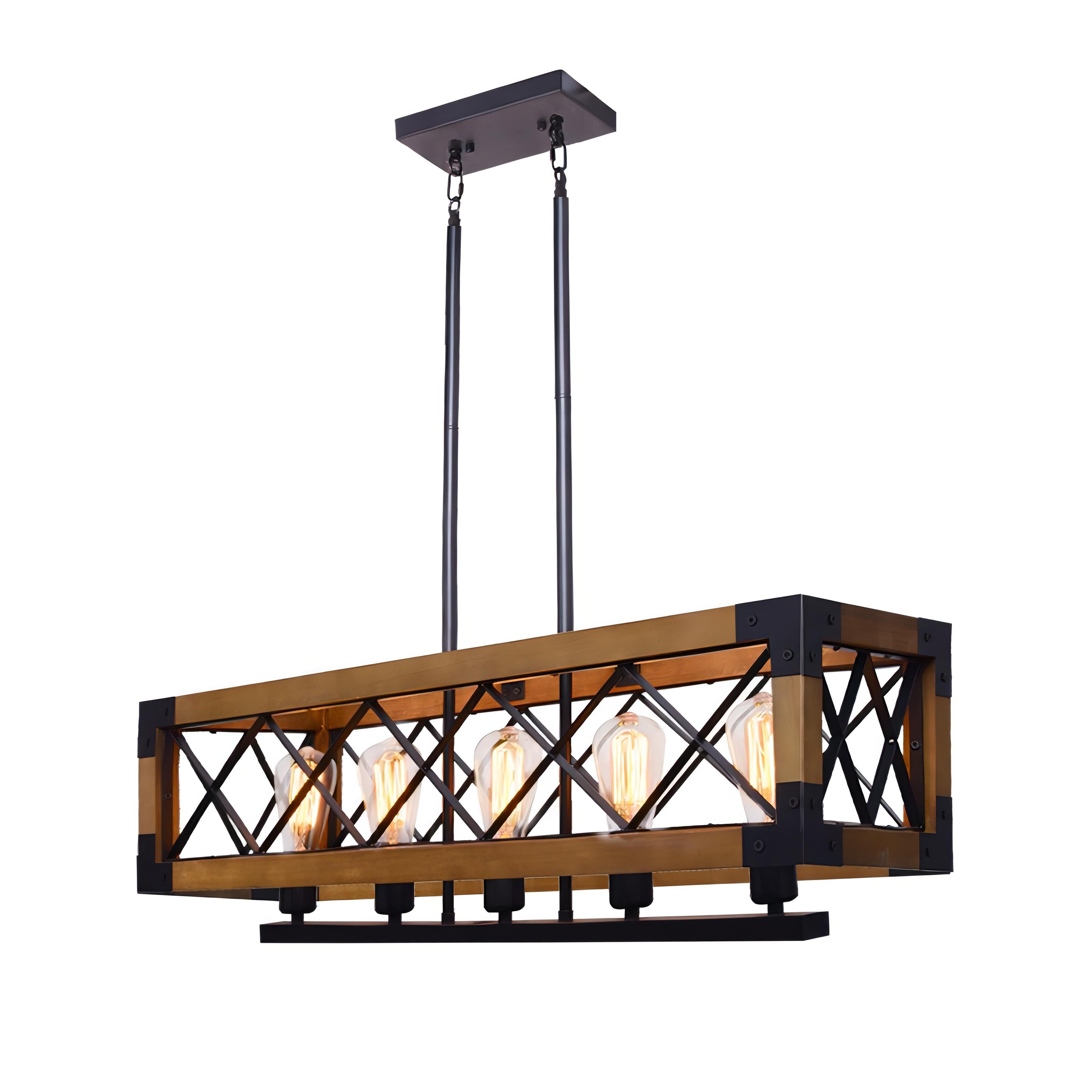 Leylani - Retro Industrial Cage Wood Ceiling Light