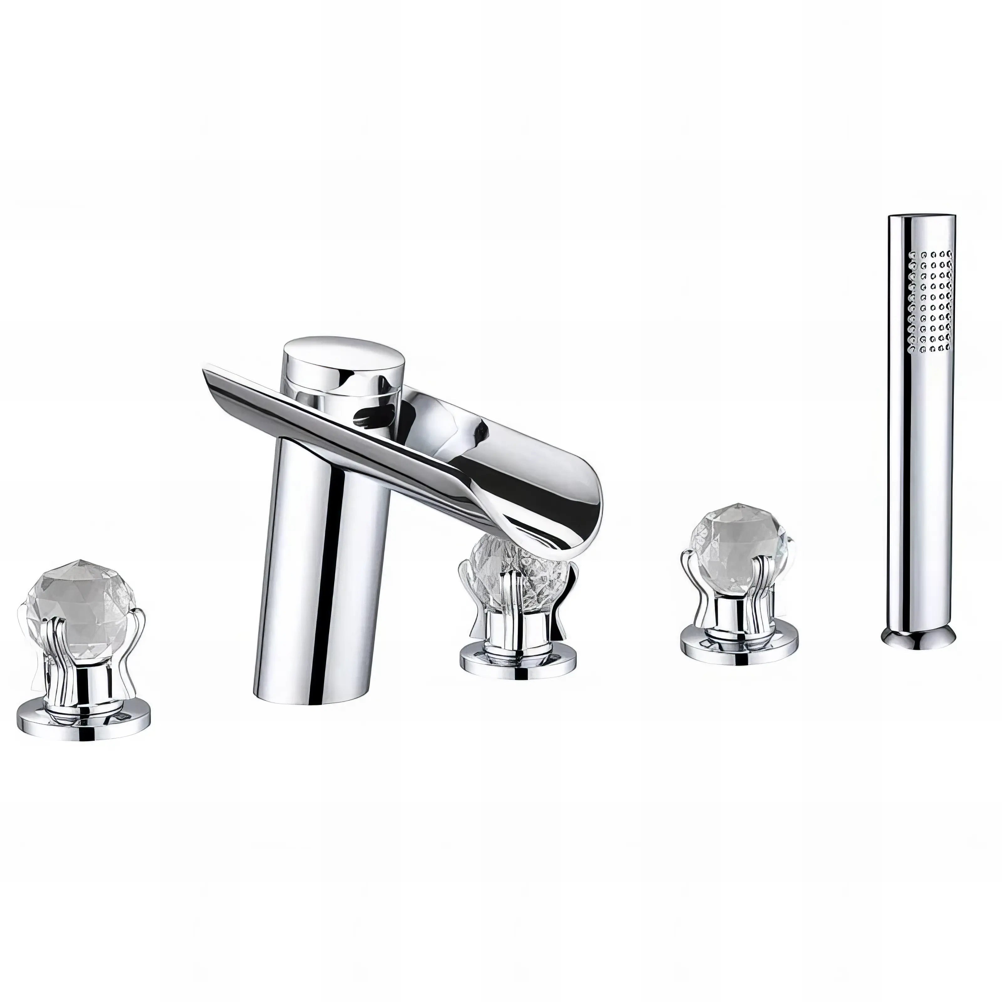 Gabriela - Modern Crystal Ball 5 Piece Bathtub Tap Set with Pull Out Shower Spray