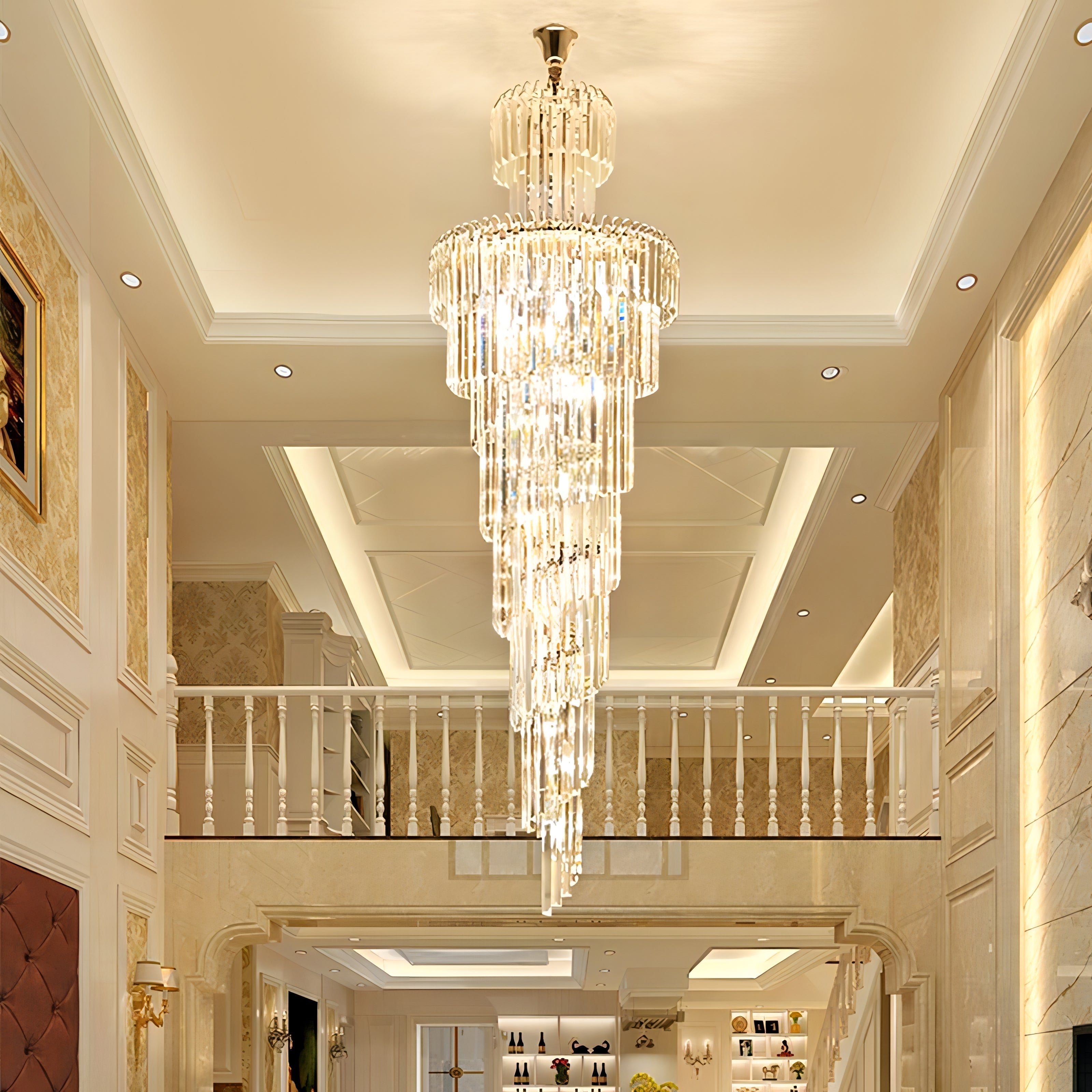 Darius - Long Crystal Tiered Fixed Hanging Ceiling Light Chandelier