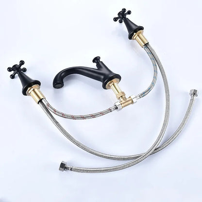 Tehya - Retro Modern Black Brass Dual Handle Mixer Basin Tap