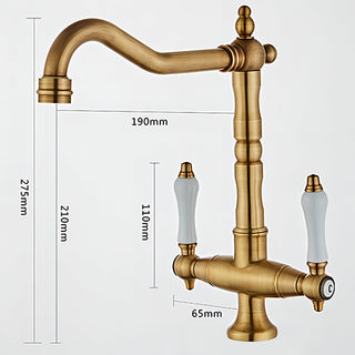 Bo - Dual Handle Antique Brass Kitchen Tap