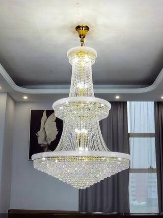 Zaiden - Three Tier Gold Hanging Round Crystal Chandelier