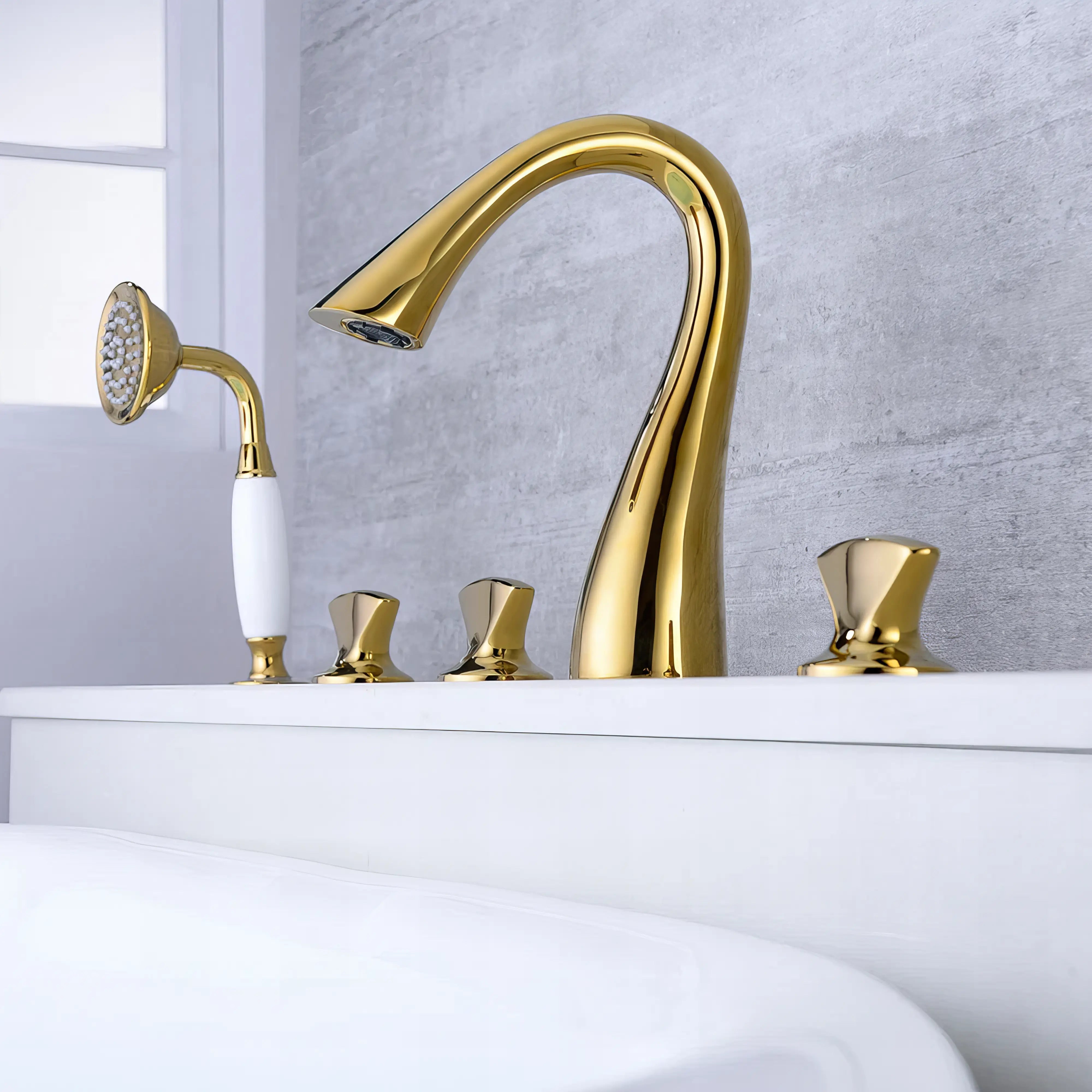 Mckayla - Modern 5 Piece Bathtub Filler Set with Pull Out Handheld Shower