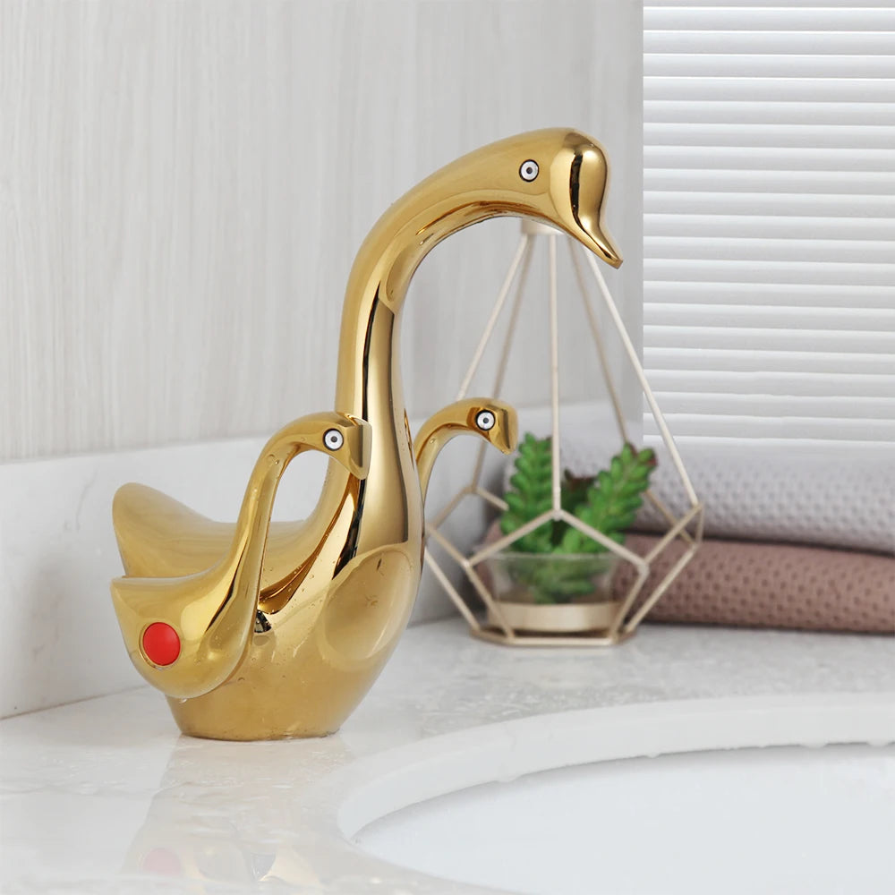 Sierra - Elegant Gold Swan Neck Bathroom Tap with Dual Handles