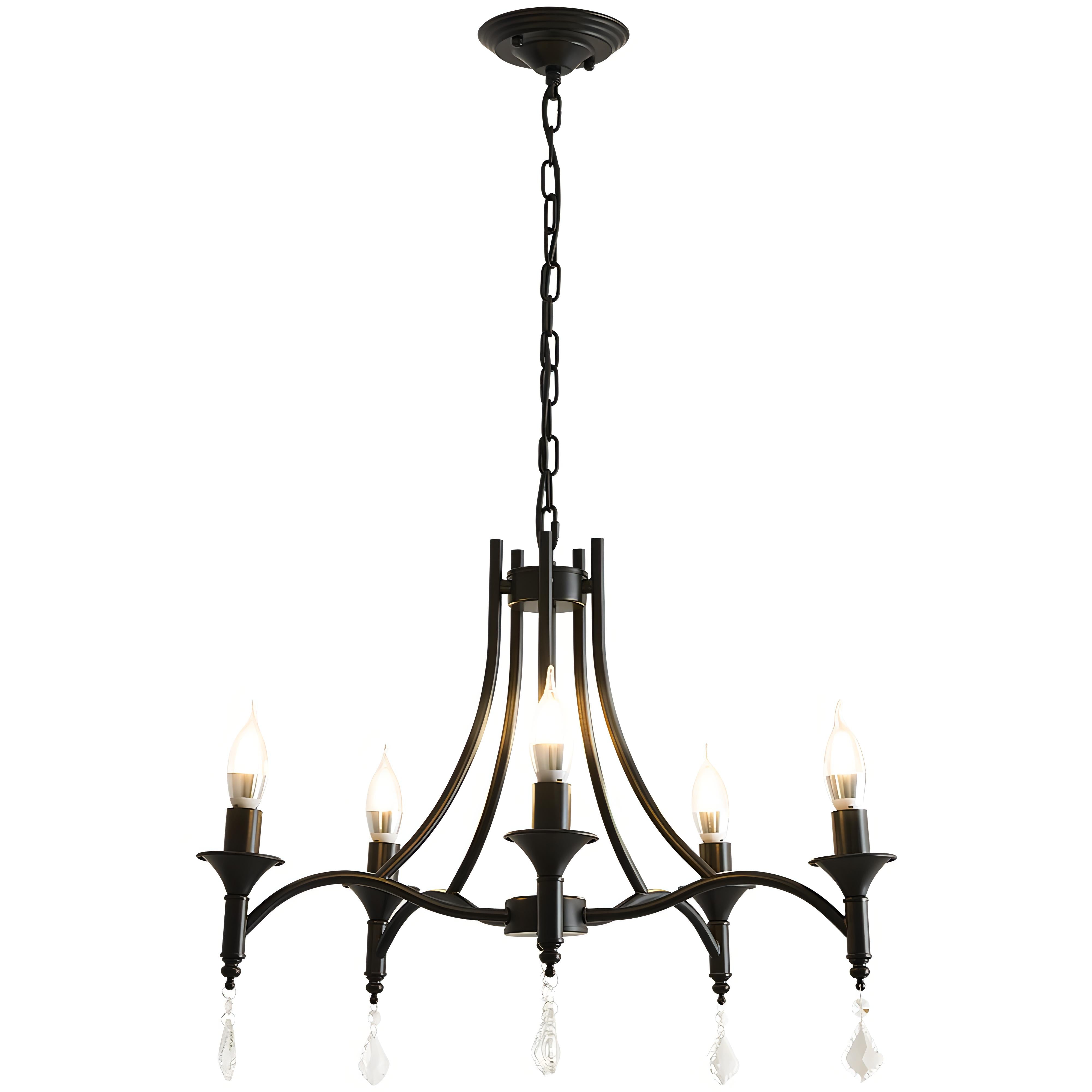 Rowen - Black Traditional Wrought Iron Crystal Ceiling Light Chandelier 5 Head