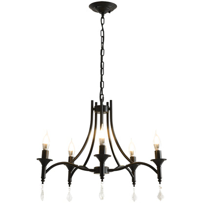Rowen - Black Traditional Wrought Iron Crystal Ceiling Light Chandelier 5 Head