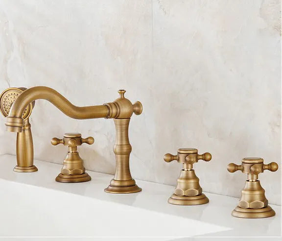 Tiera - Antique Brass Bathtub Shower Set 5 Piece