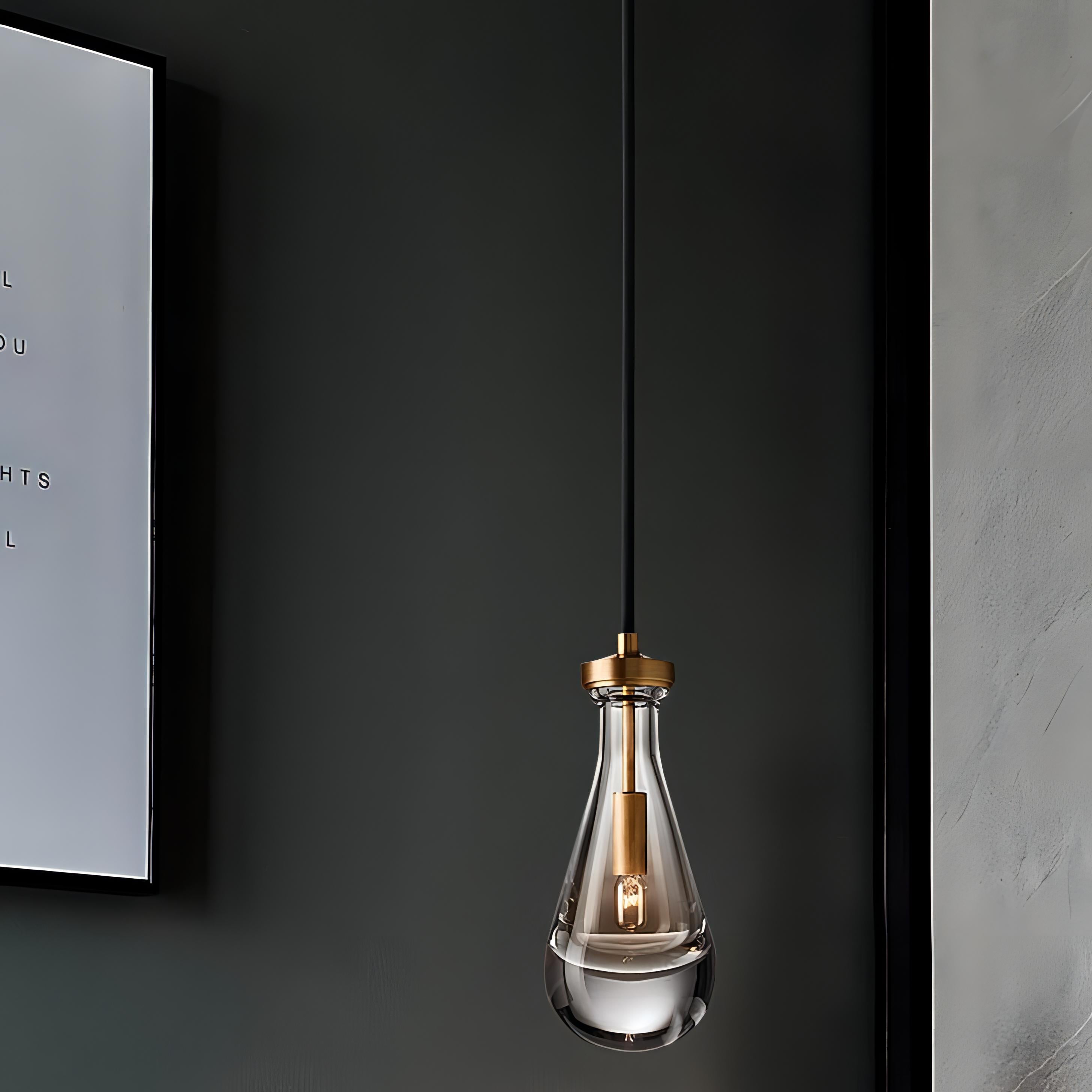 Castiel - Teardrop Black Cord Hanging Glass Pendant Ceiling Light