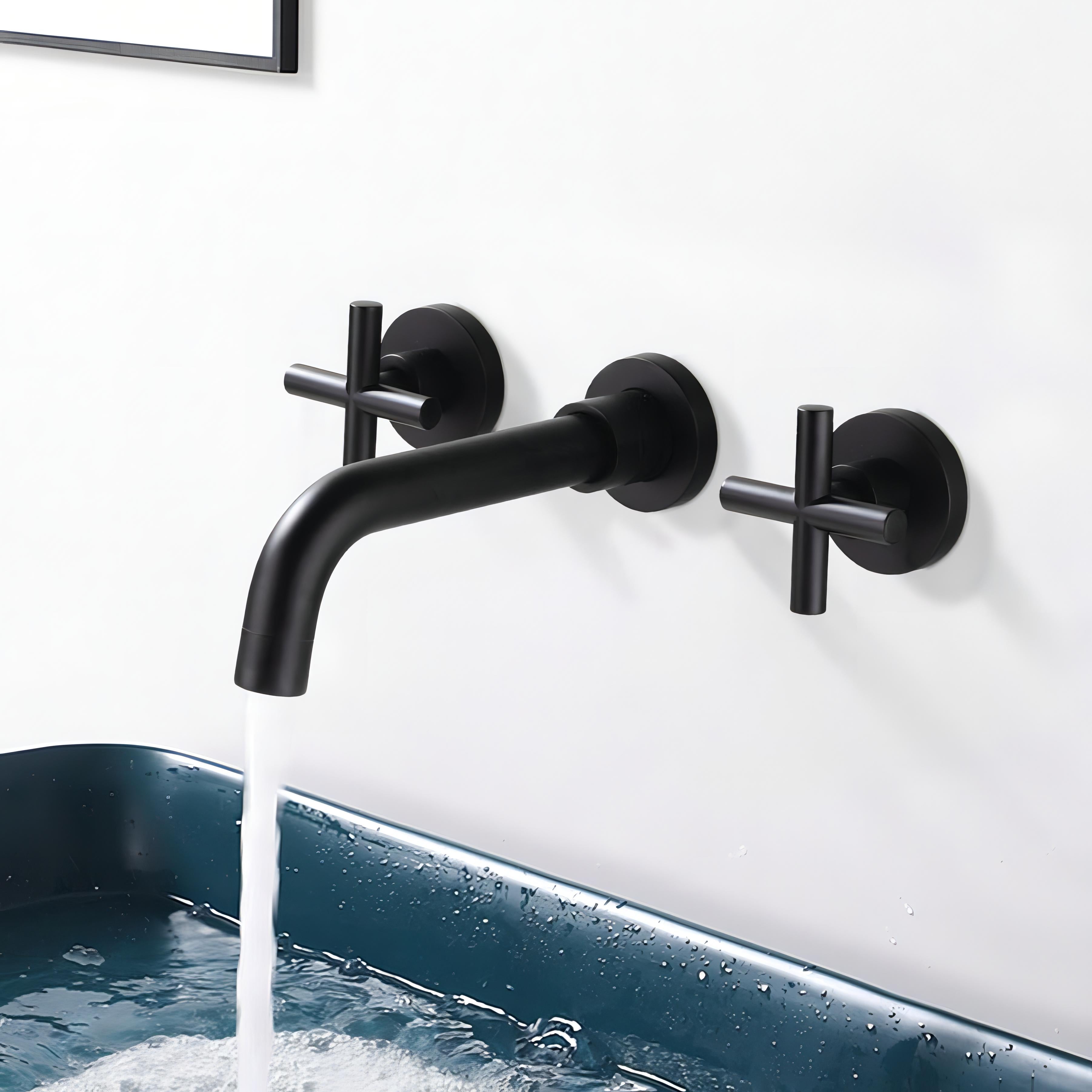 Turner - Modern Brass Double Handle Wall Mounted Basin Tap