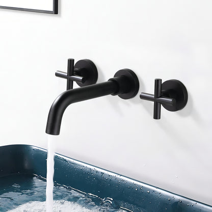 Turner - Modern Brass Double Handle Wall Mounted Basin Tap
