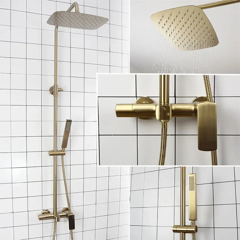 Benavides - Dual Handle Rain Shower Set with Wall Mounted Water Mixer
