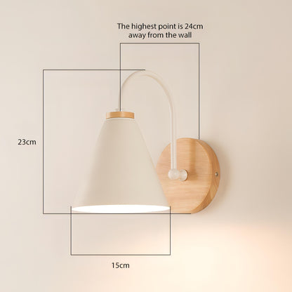Kenji - Wooden Modern Curved Arm Down Shade Wall Light