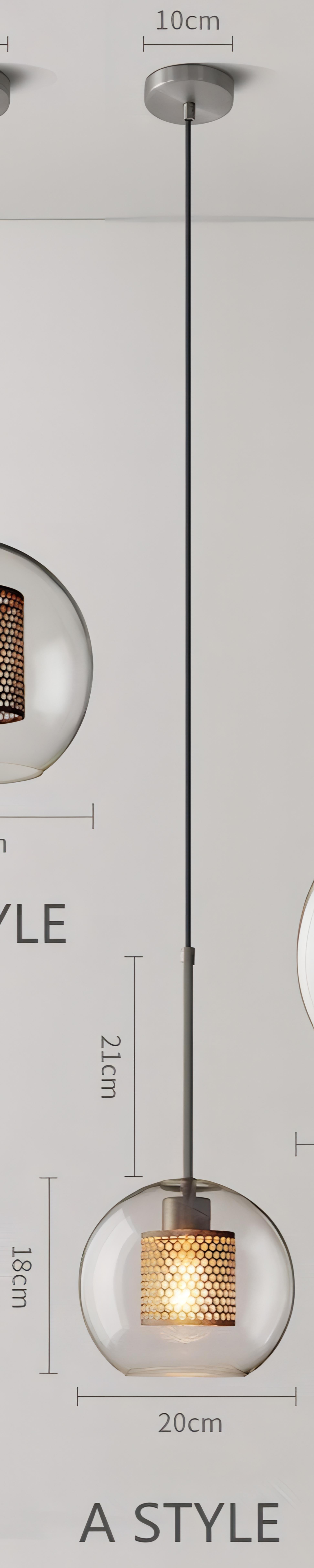 Koen - Round Glass Metal Mesh Caged Bulb Hanging Pendant Ceiling Light