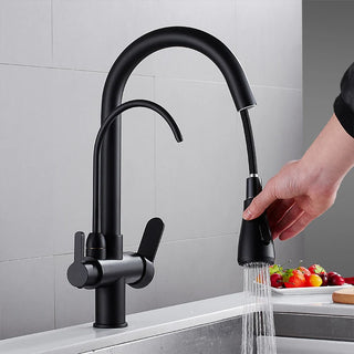 Redman - Solid Brass Pull Out Crane Deck Mounted Single Lever Kitchen Tap