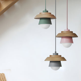 Reign - Nordic Wood Hanging Round Coloured Shade Pendant Ceiling Light