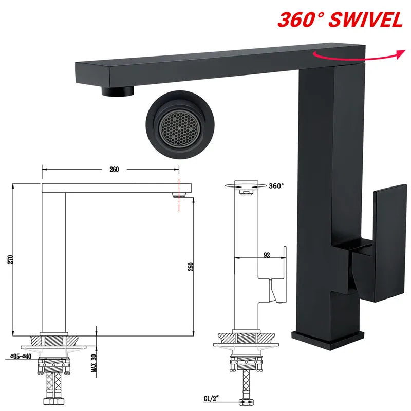 Zambrano - Solid Brass Swivel Modern Crane Mixer Kitchen Tap